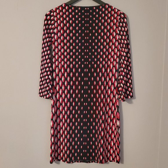 NWT WHBW Black w/ Red and Pink 3D Design Dress w/ Split Bell Sleeve Size XS - Picture 8 of 12